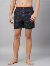 Men's Navy, 100% Cotton, Printed, Regular Fit, Inner Elastic, Mid-Rise, Boxers